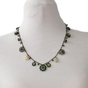 Vintage Liz Palacios Necklace Beads Gemstones Crytals Antique Brass Chain Green